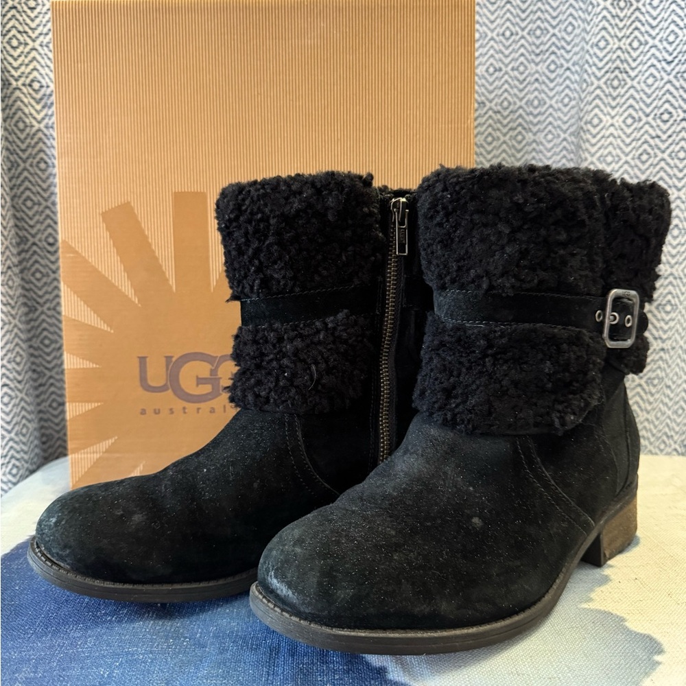 UGG Black Shearling Ankle Boots, Size 8